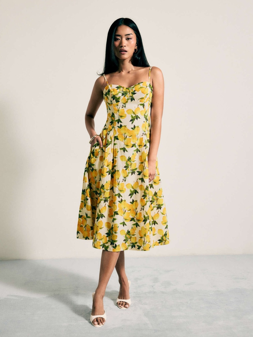 Cider Floral Lemon Midi Dress in Yellow